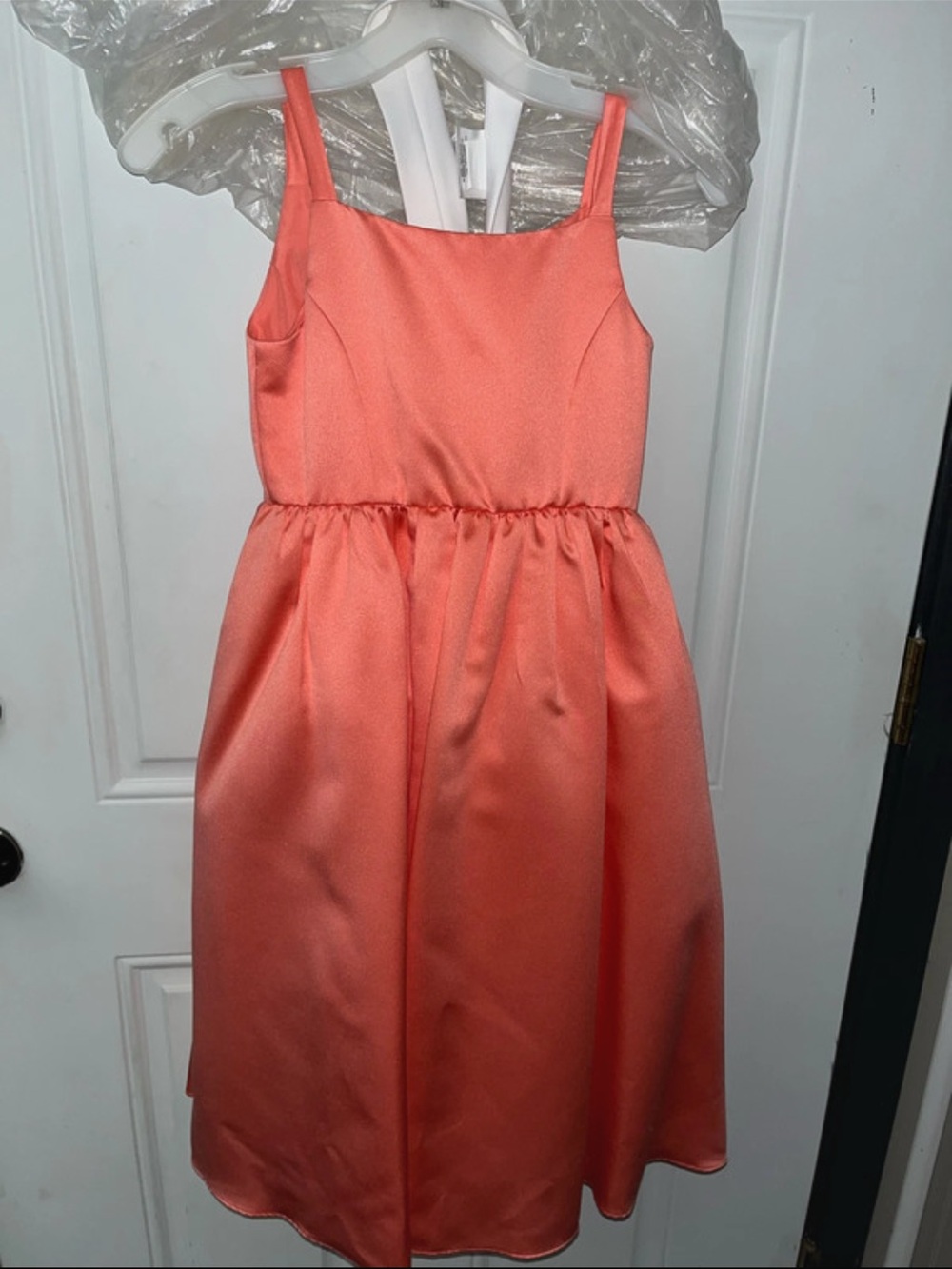 David's Bridal Girls Coral Satin A-Line Dress